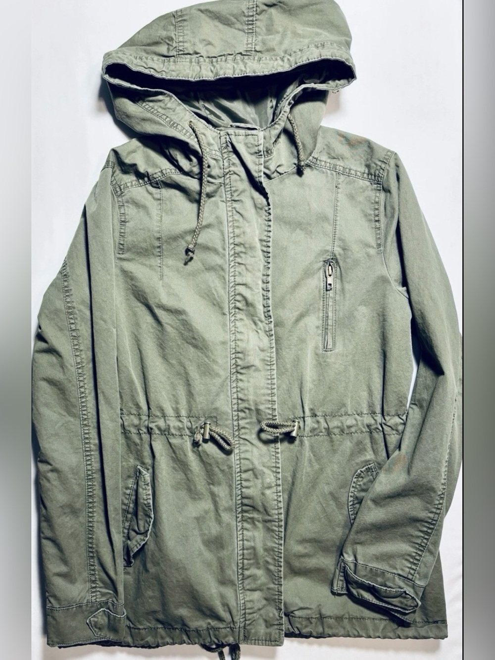 Ambiance Full Zip Cargo Jacket Hooded Full Zip Women's LG Olive Green Military